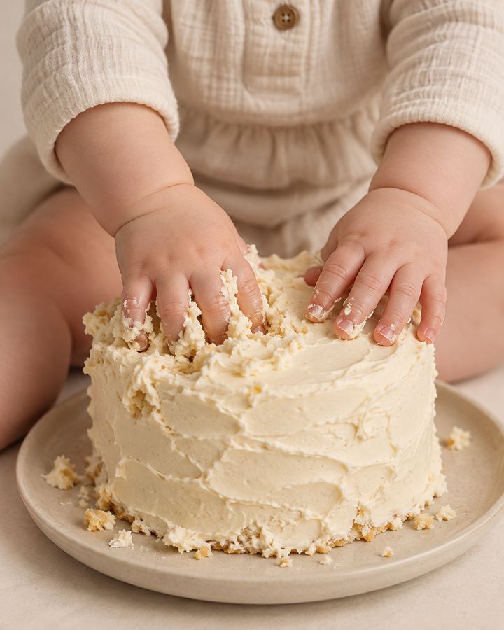 Cake Smash: little hands pressing icing