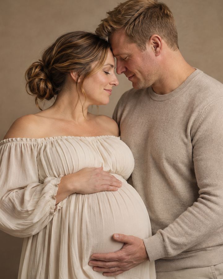 Maternity: intimate partner hand on bump